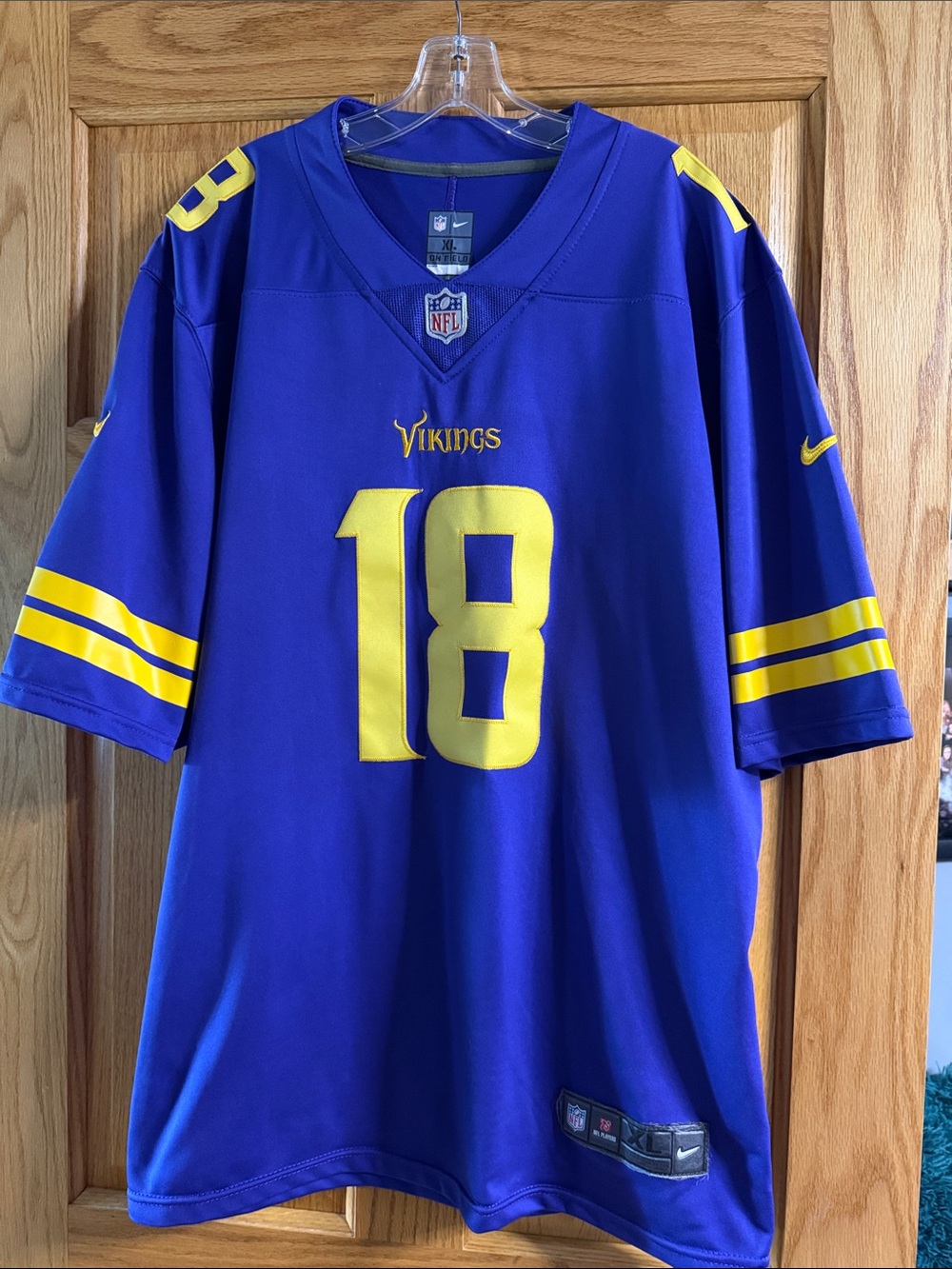 Nike Men's Vikings #18 Game Jersey in Purple and Yellow